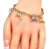 Pulsera de Dije 03.63.1829.1.08 Oro Laminado, Diseño de Delfín y Hueco, con Blanca Cristal, Diamantado, Tres Tonos (05 MM Thickness, 8 Inches Length)