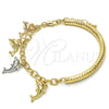 Pulsera de Dije 03.63.1829.1.08 Oro Laminado, Diseño de Delfín y Hueco, con Blanca Cristal, Diamantado, Tres Tonos (05 MM Thickness, 8 Inches Length)