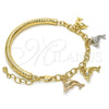 Pulsera de Dije 03.63.1829.1.08 Oro Laminado, Diseño de Delfín y Hueco, con Blanca Cristal, Diamantado, Tres Tonos (05 MM Thickness, 8 Inches Length)