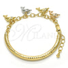 Pulsera de Dije 03.63.1829.1.08 Oro Laminado, Diseño de Delfín y Hueco, con Blanca Cristal, Diamantado, Tres Tonos (05 MM Thickness, 8 Inches Length)