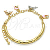 Pulsera de Dije 03.63.1830.1.08 Oro Laminado, Diseño de Delfín y Hueco, con Blanca Cristal, Esmaltado Rosado, Tres Tonos (05 MM Thickness, 8 Inches Length)