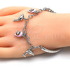 Pulsera de Dije 03.63.1830.2.08 Rodio Laminado, Diseño de Delfín y Hueco, con Cristal Blanca, Esmaltado Rosado, Rodinado (Grosor 05 MM, 8 Pulgadas de Largo)