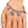 Pulsera de Dije 03.63.1830.2.08 Rodio Laminado, Diseño de Delfín y Hueco, con Cristal Blanca, Esmaltado Rosado, Rodinado (Grosor 05 MM, 8 Pulgadas de Largo)