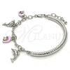 Pulsera de Dije 03.63.1830.2.08 Rodio Laminado, Diseño de Delfín y Hueco, con Cristal Blanca, Esmaltado Rosado, Rodinado (Grosor 05 MM, 8 Pulgadas de Largo)