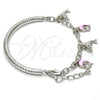 Pulsera de Dije 03.63.1830.2.08 Rodio Laminado, Diseño de Delfín y Hueco, con Cristal Blanca, Esmaltado Rosado, Rodinado (Grosor 05 MM, 8 Pulgadas de Largo)