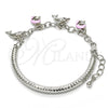 Pulsera de Dije 03.63.1830.2.08 Rodio Laminado, Diseño de Delfín y Hueco, con Cristal Blanca, Esmaltado Rosado, Rodinado (Grosor 05 MM, 8 Pulgadas de Largo)