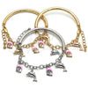 Pulsera de Dije 03.63.1830.2.08 Rodio Laminado, Diseño de Delfín y Hueco, con Cristal Blanca, Esmaltado Rosado, Rodinado (Grosor 05 MM, 8 Pulgadas de Largo)