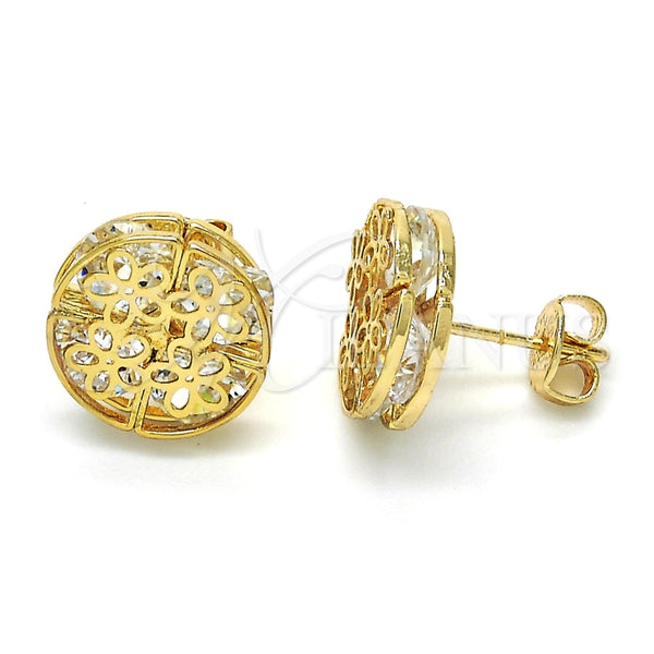 Arete Dormilona 02.106.0018 Oro Laminado, Diseño de Flor, con Blanca Zirconia Cubica, Pulido, Tono Dorado