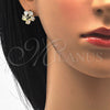 Arete Dormilona 02.106.0025 Oro Laminado, Diseño de Flor, con Blanca Zirconia Cubica, Pulido, Tono Dorado