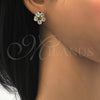 Arete Dormilona 02.106.0025 Oro Laminado, Diseño de Flor, con Blanca Zirconia Cubica, Pulido, Tono Dorado