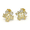 Arete Dormilona 02.106.0025 Oro Laminado, Diseño de Flor, con Blanca Zirconia Cubica, Pulido, Tono Dorado