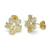Arete Dormilona 02.106.0025 Oro Laminado, Diseño de Flor, con Blanca Zirconia Cubica, Pulido, Tono Dorado