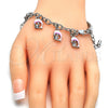 Pulsera de Dije 03.63.1831.08 Rodio Laminado, Diseño de Delfín y Hueco, con Cristal Blanca, Esmaltado Rosado, Rodinado (Grosor 05 MM, 8 Pulgadas de Largo)