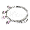 Pulsera de Dije 03.63.1831.08 Rodio Laminado, Diseño de Delfín y Hueco, con Cristal Blanca, Esmaltado Rosado, Rodinado (Grosor 05 MM, 8 Pulgadas de Largo)