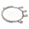 Pulsera de Dije 03.63.1831.08 Rodio Laminado, Diseño de Delfín y Hueco, con Cristal Blanca, Esmaltado Rosado, Rodinado (Grosor 05 MM, 8 Pulgadas de Largo)