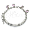 Pulsera de Dije 03.63.1831.08 Rodio Laminado, Diseño de Delfín y Hueco, con Cristal Blanca, Esmaltado Rosado, Rodinado (Grosor 05 MM, 8 Pulgadas de Largo)