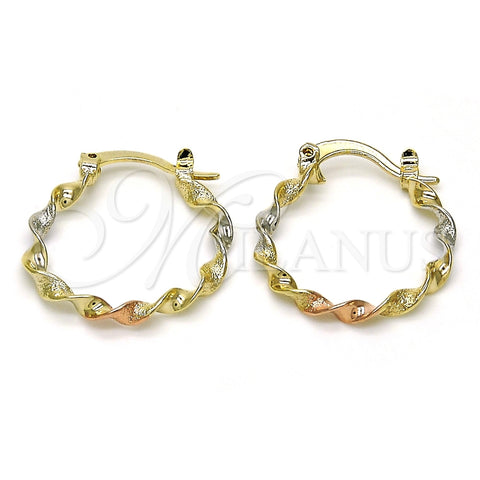 Argolla Pequeña 02.96.0078.1.20 Oro Laminado, Diseño de Torcido, Mate, Tres Tonos