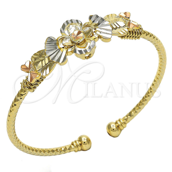 Aro Individual 07.311.0005.1 Oro Laminado, Diseño de Flor, Diamantado, Tres Tonos (03 MM Thickness, One size fits all)