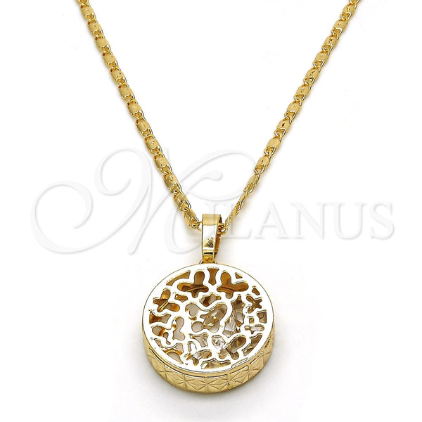 Collares con Dije 04.63.1350.18 Oro Laminado, Diseño de Mariposa, con Blanca Zirconia Cubica, Diamantado, Tono Dorado (02 MM Thickness, 18 Inches Length)