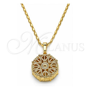 Collares con Dije 04.63.1353.18 Oro Laminado, Diseño de Corazón, con Zirconia Cubica Blanca, Diamantado, Tono Dorado (Grosor 02 MM, 18 Pulgadas de Largo)