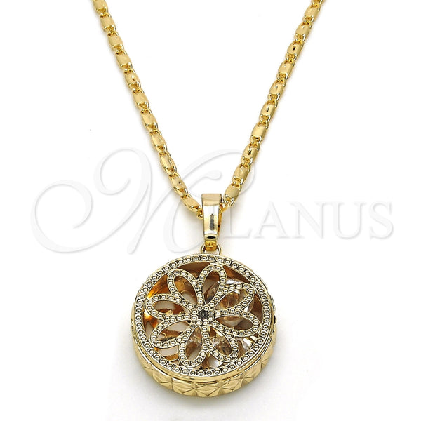 Collares con Dije 04.63.1354.18 Oro Laminado, Diseño de Flor, con Blanca Zirconia Cubica, Diamantado, Tono Dorado (02 MM Thickness, 18 Inches Length)