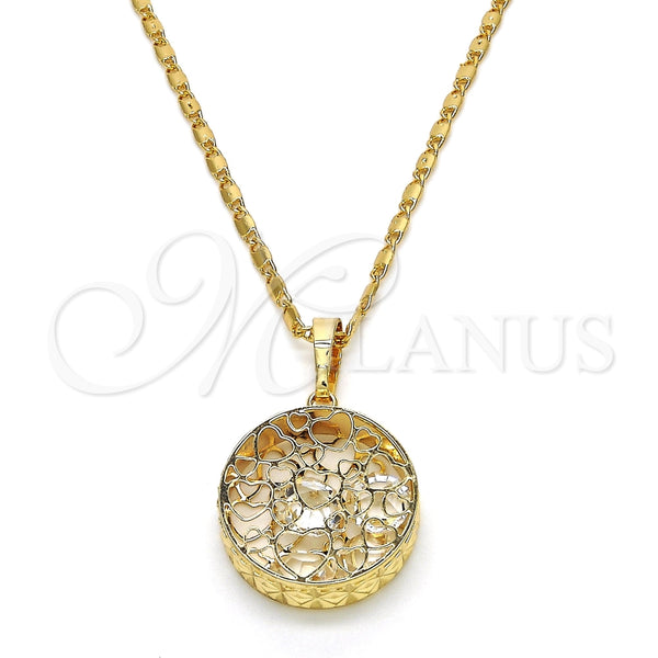 Collares con Dije 04.63.1356.18 Oro Laminado, Diseño de Corazón, con Blanca Zirconia Cubica, Diamantado, Tono Dorado (02 MM Thickness, 18 Inches Length)