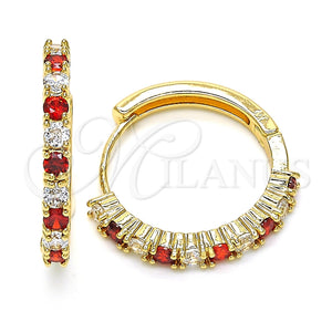 Argolla Huggie 02.210.0095.1.25 Oro Laminado, con Zirconia Cubica Granate y Blanca, Pulido, Tono Dorado