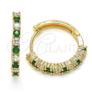 Argolla Huggie 02.210.0095.2.25 Oro Laminado, con Zirconia Cubica Verde y Blanca, Pulido, Tono Dorado