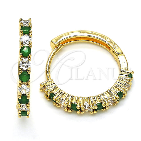 Argolla Huggie 02.210.0095.2.25 Oro Laminado, con Zirconia Cubica Verde y Blanca, Pulido, Tono Dorado