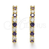 Argolla Huggie 02.210.0095.4.25 Oro Laminado, con Zirconia Cubica Amatista y Blanca, Pulido, Tono Dorado