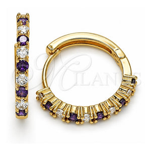 Argolla Huggie 02.210.0095.4.25 Oro Laminado, con Zirconia Cubica Amatista y Blanca, Pulido, Tono Dorado