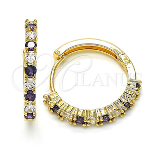 Argolla Huggie 02.210.0095.4.25 Oro Laminado, con Zirconia Cubica Amatista y Blanca, Pulido, Tono Dorado
