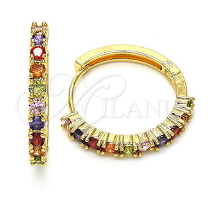 Argolla Huggie 02.210.0095.5.25 Oro Laminado, con Zirconia Cubica Multicolor, Pulido, Tono Dorado