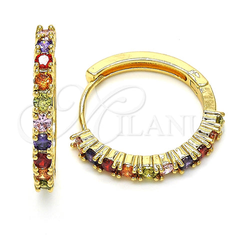 Argolla Huggie 02.210.0095.5.25 Oro Laminado, con Zirconia Cubica Multicolor, Pulido, Tono Dorado