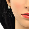 Arete Dormilona 02.210.0096 Oro Laminado, Diseño de Corazón y Flor, con Blanca Zirconia Cubica, Pulido, Tono Dorado