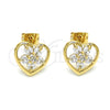 Arete Dormilona 02.210.0096 Oro Laminado, Diseño de Corazón y Flor, con Blanca Zirconia Cubica, Pulido, Tono Dorado