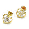 Arete Dormilona 02.210.0096 Oro Laminado, Diseño de Corazón y Flor, con Blanca Zirconia Cubica, Pulido, Tono Dorado