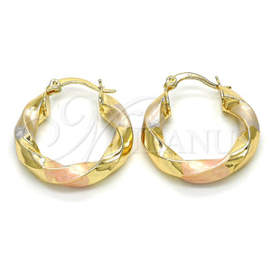 Argolla Pequeña 02.170.0042.1.25 Oro Laminado, Diseño de Torcido, Pulido, Tres Tonos