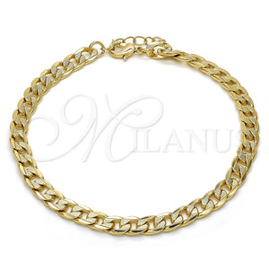 Tobillera Básica 04.213.0119.10 Oro Laminado, Diseño de Cubana Pave, Pulido, Tono Dorado (Grosor 06 MM, 10 Pulgadas de Largo)