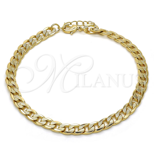 Tobillera Básica 04.213.0119.10 Oro Laminado, Diseño de Cubana Pave, Pulido, Tono Dorado (Grosor 06 MM, 10 Pulgadas de Largo)