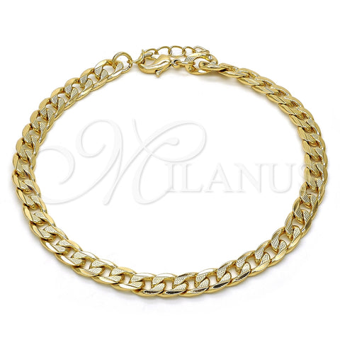 Tobillera Básica 04.213.0119.10 Oro Laminado, Diseño de Cubana Pave, Pulido, Tono Dorado (Grosor 06 MM, 10 Pulgadas de Largo)