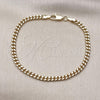 Pulsera Básica 04.63.1360.07 Oro Laminado, Diseño de Miami Cubana, Pulido, Tono Dorado (100 Gauge, Thickness, 7 Inches Length)