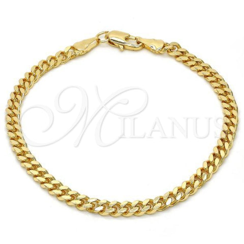 Pulsera Básica 04.63.1360.07 Oro Laminado, Diseño de Miami Cubana, Pulido, Tono Dorado (100 Gauge, Thickness, 7 Inches Length)