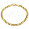 Pulsera Básica 04.63.1360.07 Oro Laminado, Diseño de Miami Cubana, Pulido, Tono Dorado (100 Gauge, Thickness, 7 Inches Length)