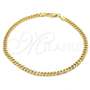 Tobillera Básica 04.63.1360.10 Oro Laminado, Diseño de Miami Cubana, Diamantado, Tono Dorado (100 Gauge, Thickness, 10 Inches Length)