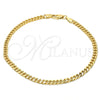 Tobillera Básica 04.63.1360.10 Oro Laminado, Diseño de Miami Cubana, Diamantado, Tono Dorado (Calibre 100, Grosor 03.6 MM, 10 Pulgadas de Largo)