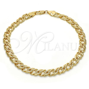 Tobillera Básica 04.63.1362.10 Oro Laminado, Pulido, Tono Dorado (Grosor 07 MM, 10 Pulgadas de Largo)