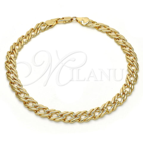 Tobillera Básica 04.63.1362.10 Oro Laminado, Pulido, Tono Dorado (Grosor 07 MM, 10 Pulgadas de Largo)