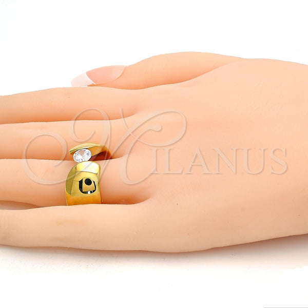 Anillo Multi Piedra 01.309.0001.08 Acero Inoxidable, con Blanca Zirconia Cubica, Pulido, Tono Dorado (Size 8)