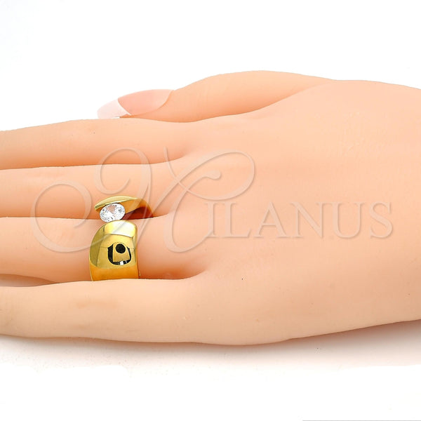 Anillo Multi Piedra 01.309.0001.09 Acero Inoxidable, con Blanca Zirconia Cubica, Pulido, Tono Dorado (Size 9)